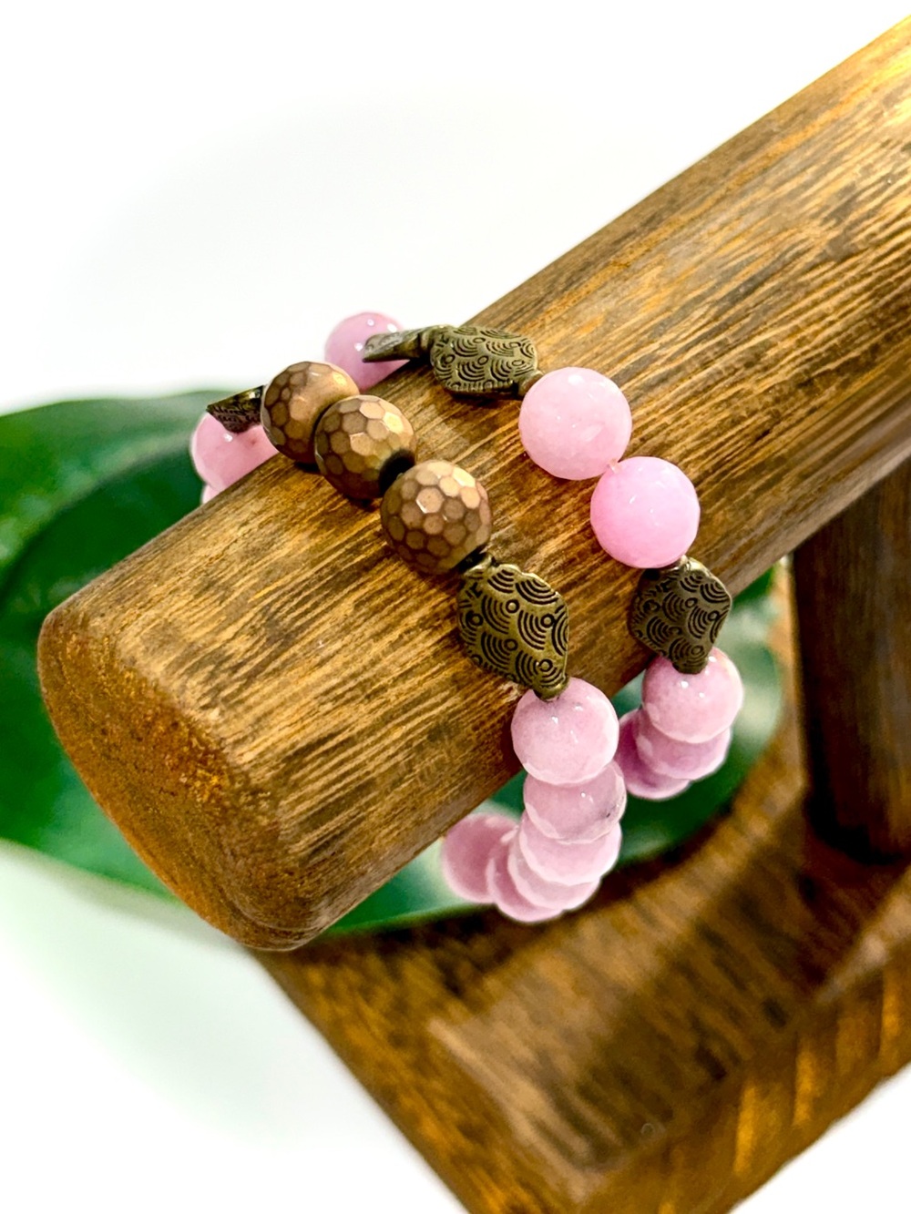 Gemelli Pink Agate Natural Stone Tribal Bracelet Set NEW